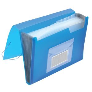 Servietă din plastic cu 12 compartimente Q-CONNECT albastră transparentă 
