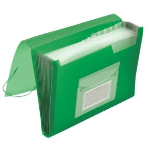 Servietă din plastic cu 12 compartimente Q-CONNECT verde transparent 