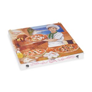 Cutie pizza (carton cuptor cu microunde) C4 alb cu imprimeu 32,5 x 32,5 x 3 cm [100 buc]