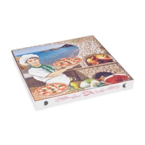 Cutie pizza (carton cuptor cu microunde) G4 alb cu imprimeu 40 x 40 x 4 cm [100 buc]