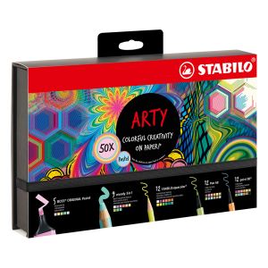 Set creativ STABILO ARTY - Liner, Markere, Highlighters, Acuarela. creioane, 50 buc