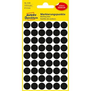 Etichete rotunde de 12 mm Avery negru