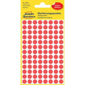 Etichete rotunde de 8 mm Avery roșu detașabil