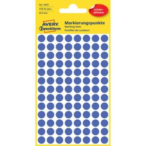 Etichete rotunde de 8 mm Avery albastru detașabil