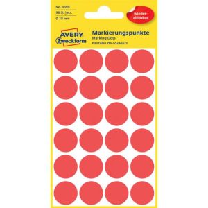 Etichete rotunde de 18 mm Avery roșu detașabil