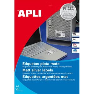 Etichete din poliester 210x297mm APLI A4 20 coli argintiu