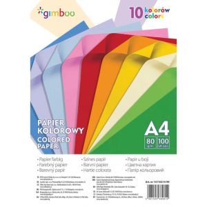 Hârtie colorată Gimboo A4, 100 coli, 80 g, 10 culori neon