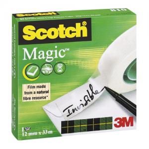 Bandă adezivă Scotch Magic invizibil inscriptibil 12 mm x 33 m într-o cutie