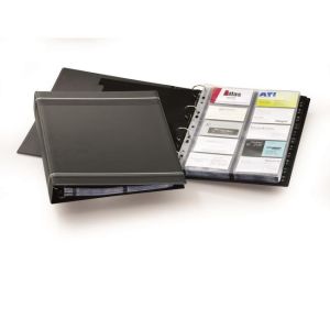 Carte de vizită portabilă cu 4 inele pentru 400 de cărți de vizită VISIFIX A4 negru