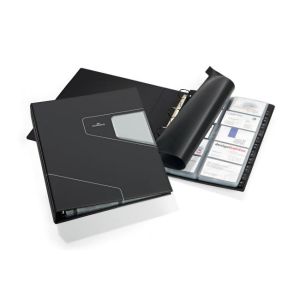 Carte de vizită portabilă cu 4 inele pentru 400 de cărți de vizită VISIFIX PRO A4 negru