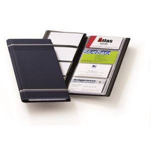 Carte de vizită portabilă pentru 96 de cărți de vizită VISIFIX cu dungi albastru închis