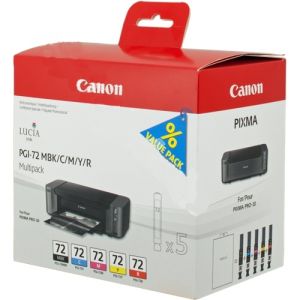 Cartuş Canon PGI-72, negru mat, azuriu, purpuriu, galben, roșu, pachet de cinci, multipack, original