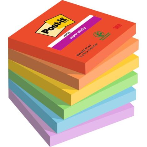 Bloc post-it Super Sticky PLAYFUL, dimensiune 76x76 mm, 6 blocuri de 90 de cărți
