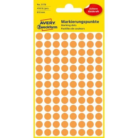 Etichete rotunde de 8 mm Avery neon portocaliu