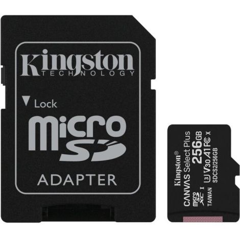 Adaptor Kingston CANVAS SELECT PLUS/micro SDXC/256GB/100MBps/UHS-I U3/Clasa 10/+ SDCS2/256GB