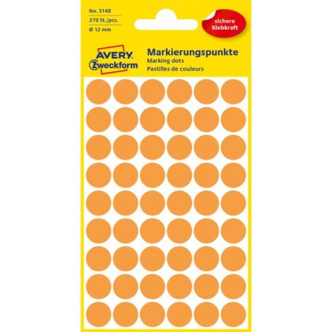 Etichete rotunde de 12 mm Avery neon portocaliu