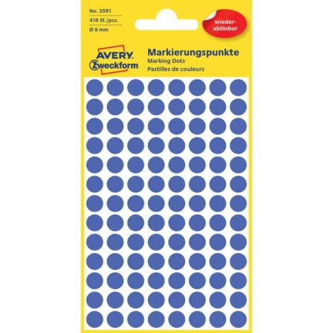 Etichete rotunde de 8 mm Avery albastru detașabil
