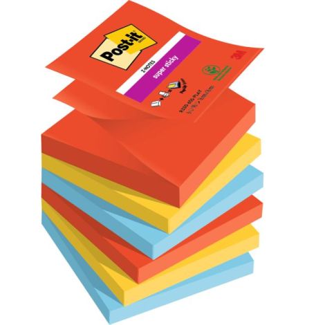 Z-pad-uri Post-it Super Sticky PLAYFUL, dimensiune 76x76 mm, 6 pad-uri de 90 de cărți