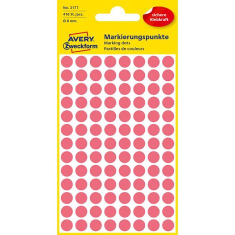 Etichete rotunde de 8 mm Avery roșu neon