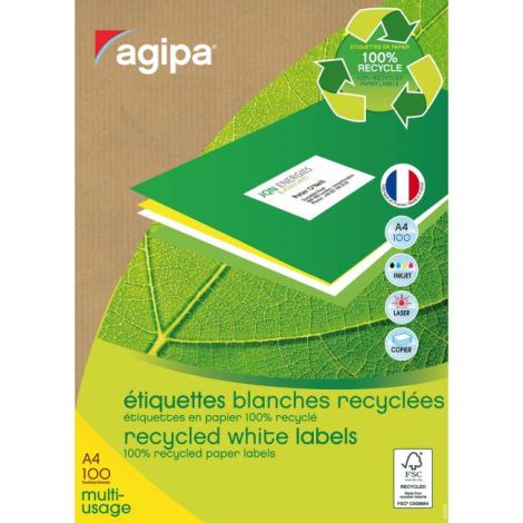 Etichete universale reciclate 38x21,2mm Agipa A4 100 coli