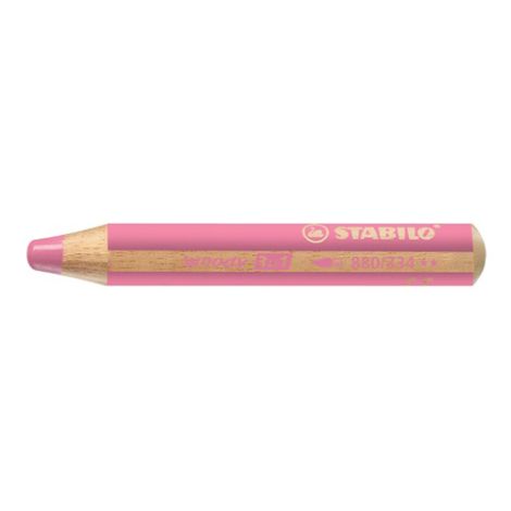 Creion STABILO woody 3 în 1 - culoare, apă, ceară - roz